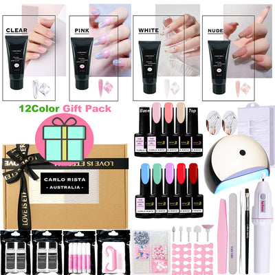 PolyGel Nail Mega Kit-4 Colour Poly Gel+4 Slip Solution+10 Bottle Gel Polish