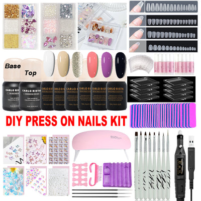 Handmade Press On Nails DIY Material Kit UV Gel Nail Kit With LAMP